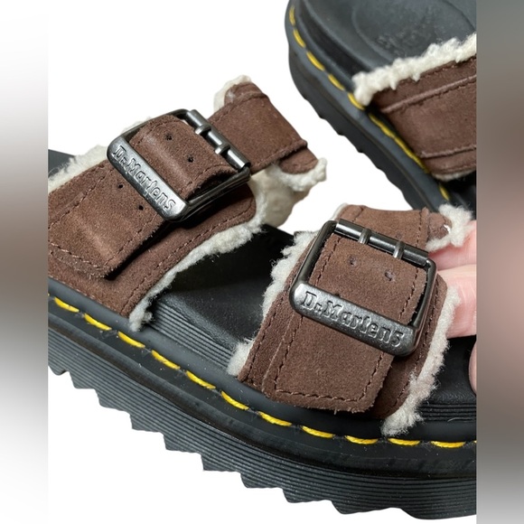 Dr. Martens Myles Suede Fur-Lined Buckle Slide Sandals Dark Brown Women’s Size 8 - Picture 7 of 10